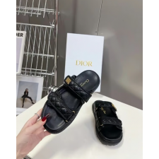 DIOR 디올 블랙 퀼트 까나쥬 뮬 슬리퍼