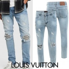 LOUIS VUITTON 루이비통 멀티컬러 프린팅 더티 데미지 워싱 슬림진