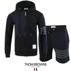 THOM BROWNE 톰브라운 배색 4선 후드집업 & 반바지 트레이닝세트