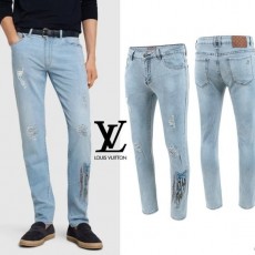 LOUIS VUITTON 루이비통 웨이브 프린팅 데미지 워싱 청바지