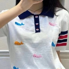 THOM BROWNE 톰브라운 칼라 고래 카라 반팔 니트