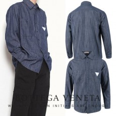 BOTTEGA VENETA 보테가베네타 화이트 트라이앵글 논페이드 블루 데님셔츠