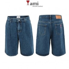AMI 아미 진청 원턱 데님 와이드 7부 팬츠