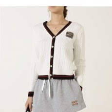 MIUMIU 미우미우 로고패치 메리노 울 브이넥 가디건