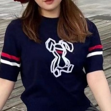 THOM BROWNE 톰브라운 삼선 리트리버 라운드 반팔 니트