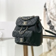 CHANEL 샤넬 듀마 백팩 램스킨 블랙 금장