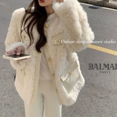 BALMAIN 발망 밍크퍼크림자켓