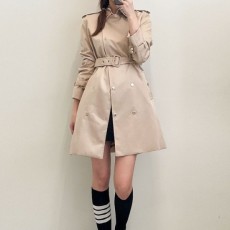 수입 빈티지 체크트림 벨트 트렌치코트