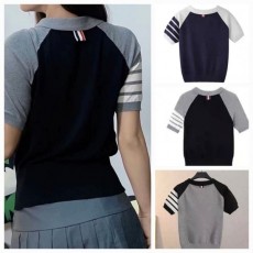 THOM BROWNE 톰브라운 숄더 배색 카라 반팔 니트