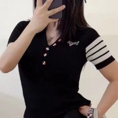 THOM BROWNE 톰브라운 헥터 브이넥 칼라버튼 반팔 골지 니트