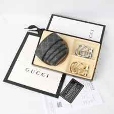 GUCCI 구찌 투버클 컷팅 GG블랙패턴 벨트