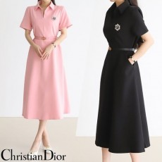 CHRISTIAN DIOR 크리스찬디올 Metal brooch vneck long dress