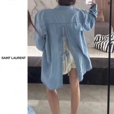 YSL 입생로랑 트임 리본 데님남방