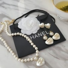 CHANEL 샤넬 진주 하트 귀걸이 목걸이